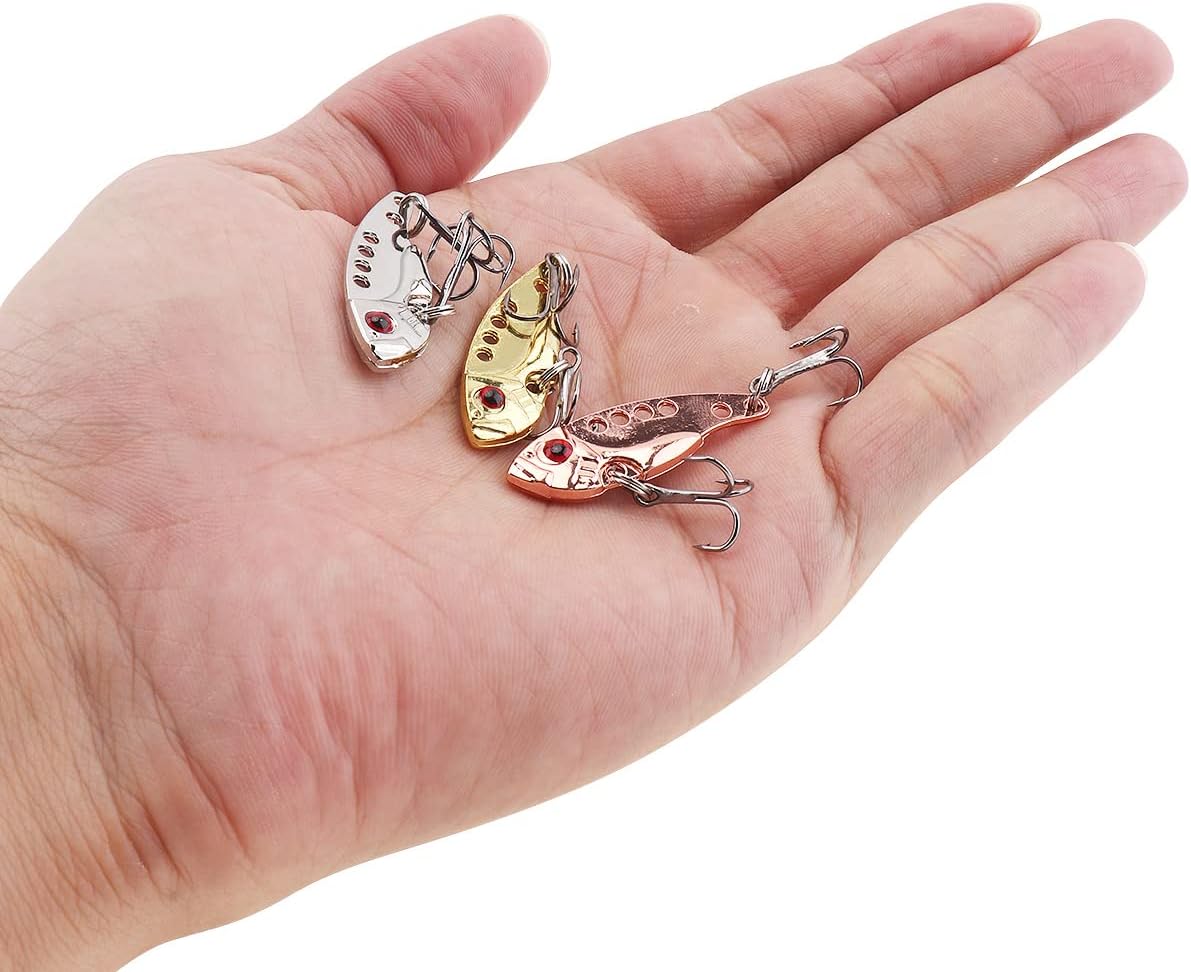 OriGlam 3pcs Metal VIB Fishing Lure, Fishing Spoons Lures Hard Baits, Hard Spinner Spoon Swimbait for Bass Walleyes Trout Salmon