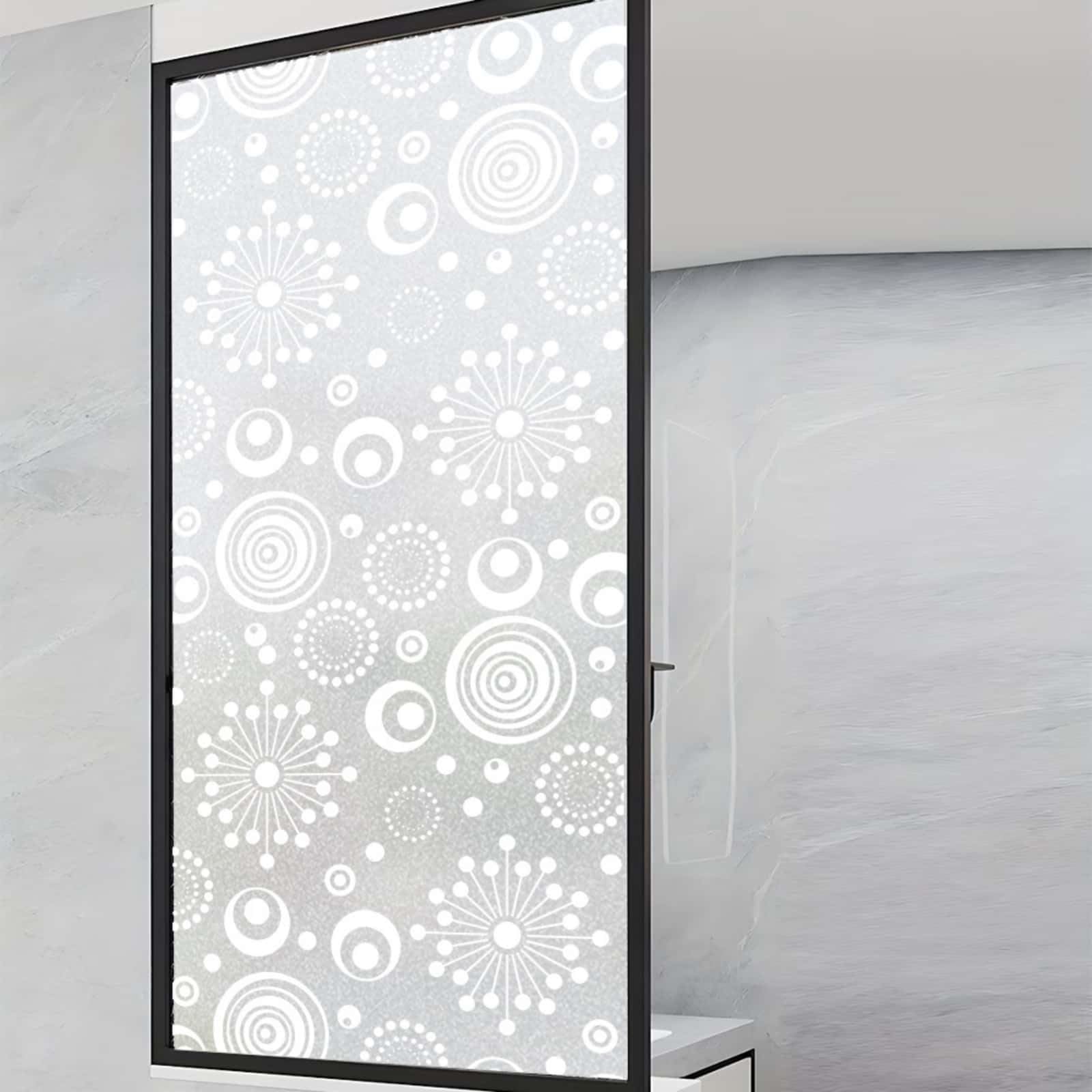 Privacy Film for Glass Windows 43x200cm Circular Line Stained Glass Window Film Non Adhesive Reusable Waterproof PVC Opaque Window Stickers for Bathroom Office Decoration