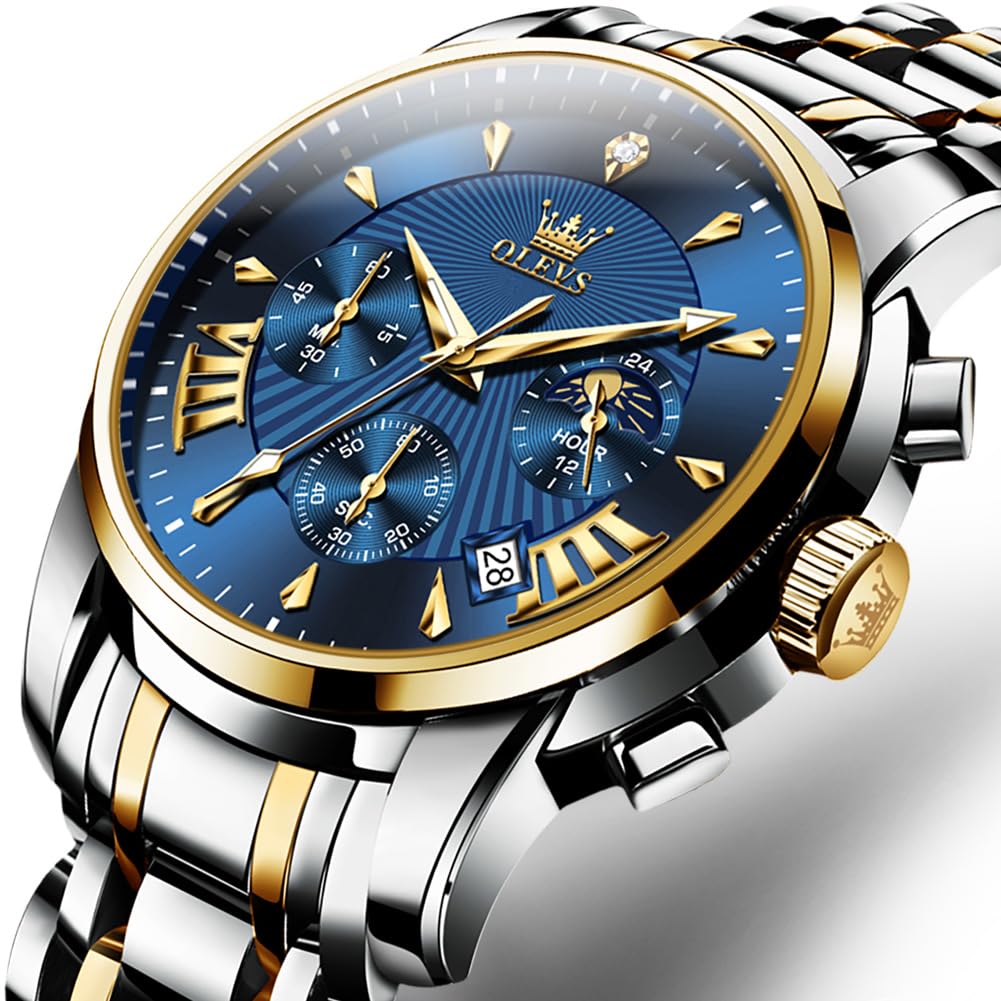 OLEVS Reloj de Pulsera para Hombre con Esfera Grande y Esfera Grande de Acero Inoxidable, Impermeable, Luminoso, para Hombre