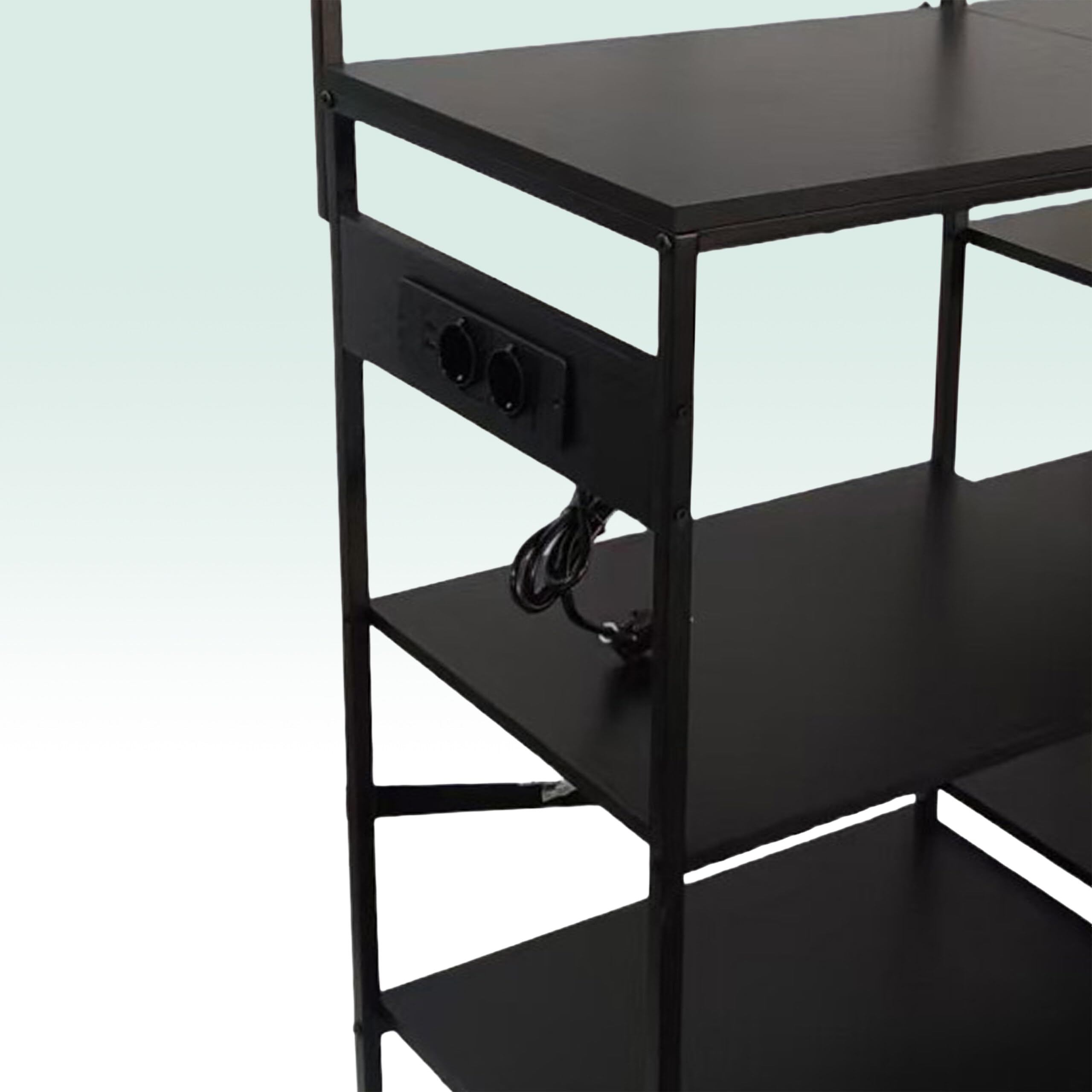 Relaxdays Mobile Cucina Effetto Legno con Presa USB, 151x82x40 cm, per microonde, Nero