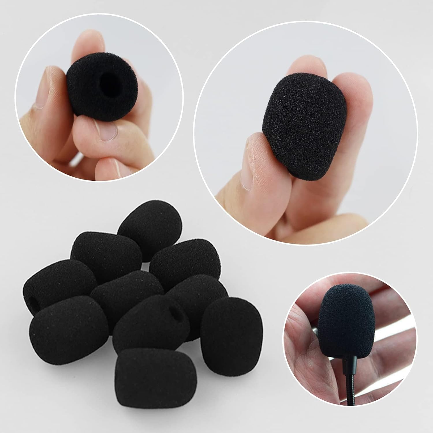 Headset Microphone Foam Cover, Black, 10 Pack, Mini Windscreen Sponge Protector, 28.5mm x 20mm image 3