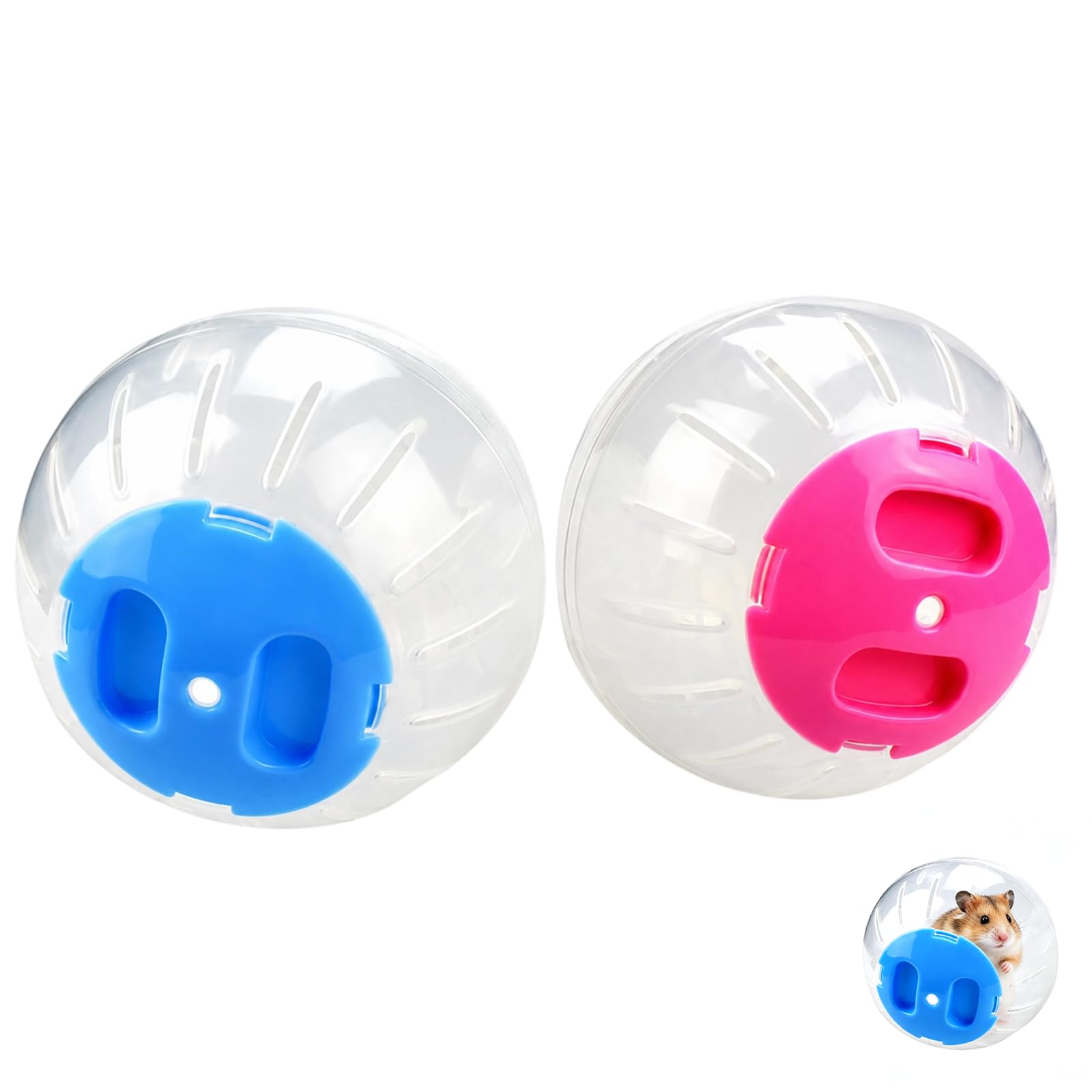 2 pcs Hamster Ball, Transparent Dwarf Hamster Exercise Ball, hamster toys, hamster balls for syrian hamsters, For Jogging,Sport,Gerbil Pet,10cm/3.93 inch Diameter(Blue and Pink)