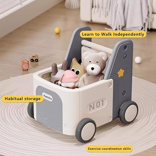 Miniatura 6 de Caja de juguetes de tren para niños, carrito para niños pequeños de 1 a 3 años con ruedas, cordón de ajuste y asa para montar, caminar, remolcar y