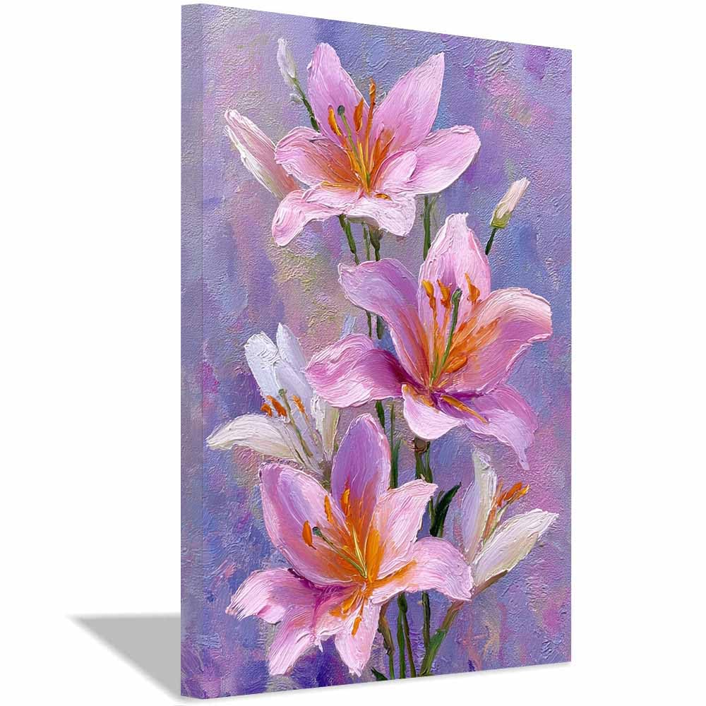 Xeniou Multicolor Flowers Wall Art Soft Pink Lilies Canvas Wall Art, For Bathroom Living Room Bedroom Office Kitchen(Multicolor)-70X100cm Framed