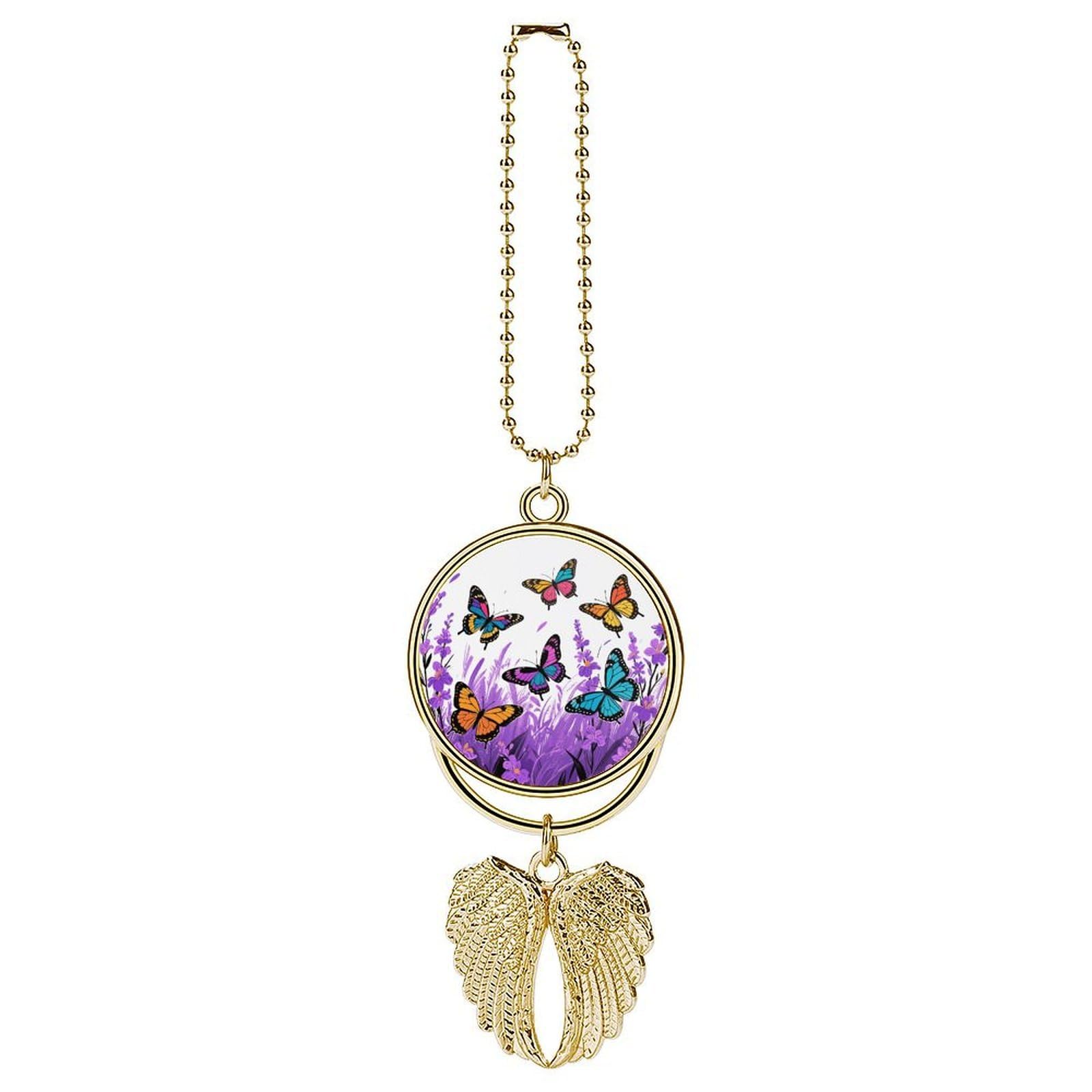 Colorful Butterflies Car Pendant Car Rearview Mirror Pendant Custom Photo Car Hanging Ornament Car Rear View Mirror Hanging Accessories Angel Wing Car Charm Gift for Men Women