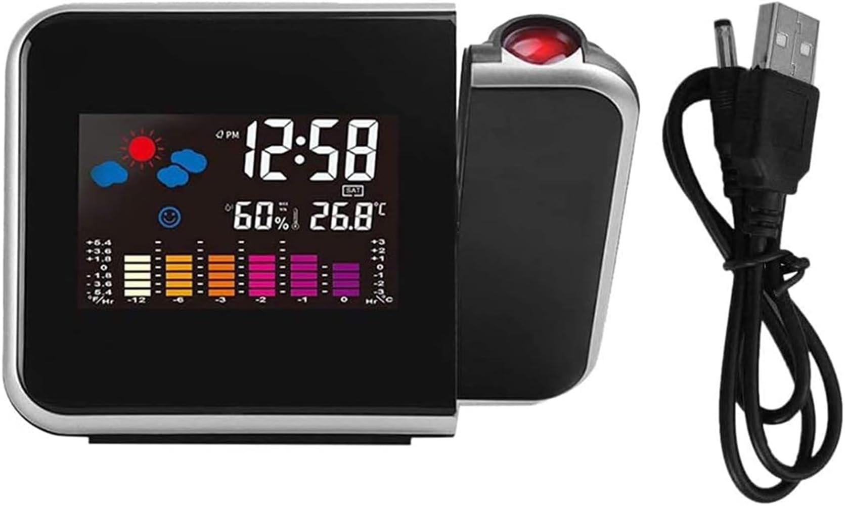 Sveglia Con Proiettore LED Sveglia Digitale Da Comodino Con Proiettore Stazione Orologi a Proiezione Tempo LCD Display Temperatura E Data Snooze Ricarica Usb 12&24h Per Camera Da Letto Ufficio Cucina