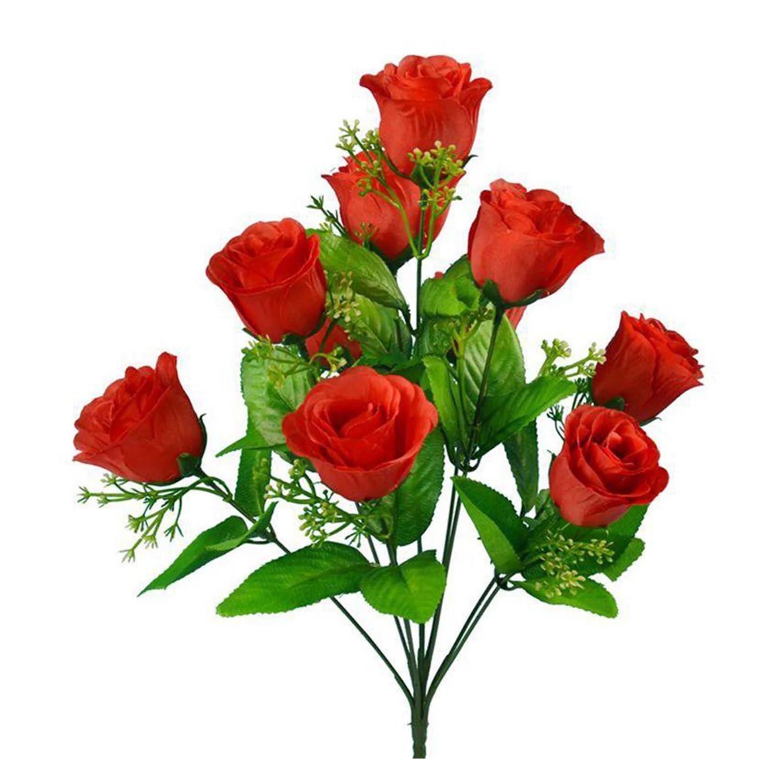 Dcrxz Artificial Flowers 5pcs Stems Artificial Silk Fake Flowers Rose Bud Bunch Wedding Bridal Bouquet Flowers Home Outdoor Party Decoration(Red)