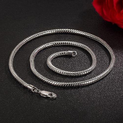 Italian fashion S925 sterling silver round snake bone chain men's necklace Lobster claw buckle couple necklace men and women thick 3MM&5MM high-end jewelry4