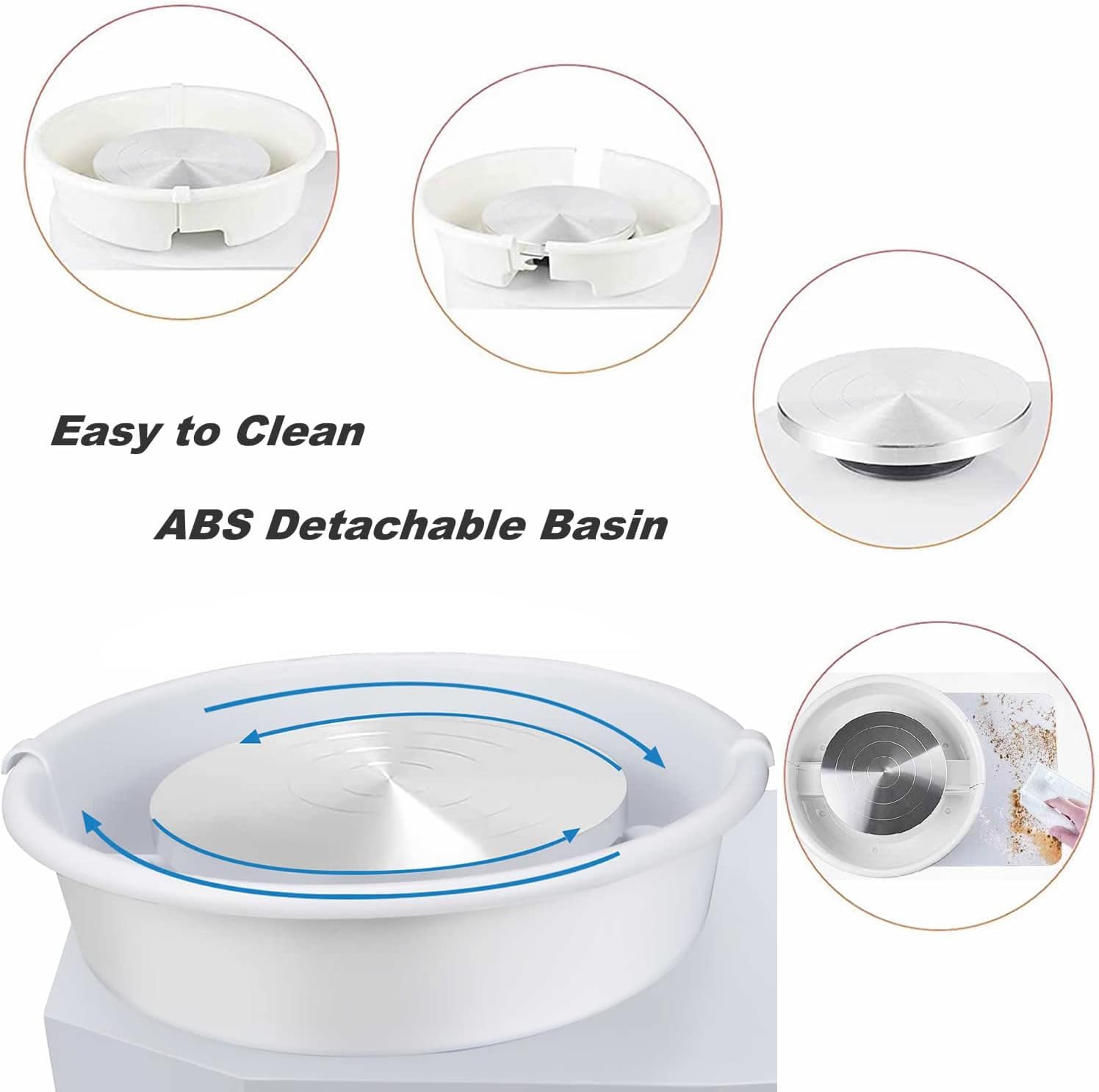 NArra Rueda de cerámica eléctrica de 25 cm, 350 W, rueda de cerámica para adultos, principiantes, manualidades de cerámica con pedal y patas para clases escolares, barra de alfarero, uso doméstico