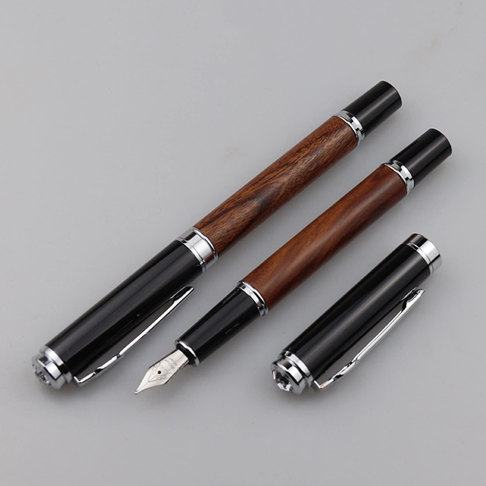 Wood Pen Vintage Wood Barrel Pen Smooth Writing Students Practice Hard Pen Calligraphy Fine Ballpoint Pens Retractable Black — view 2