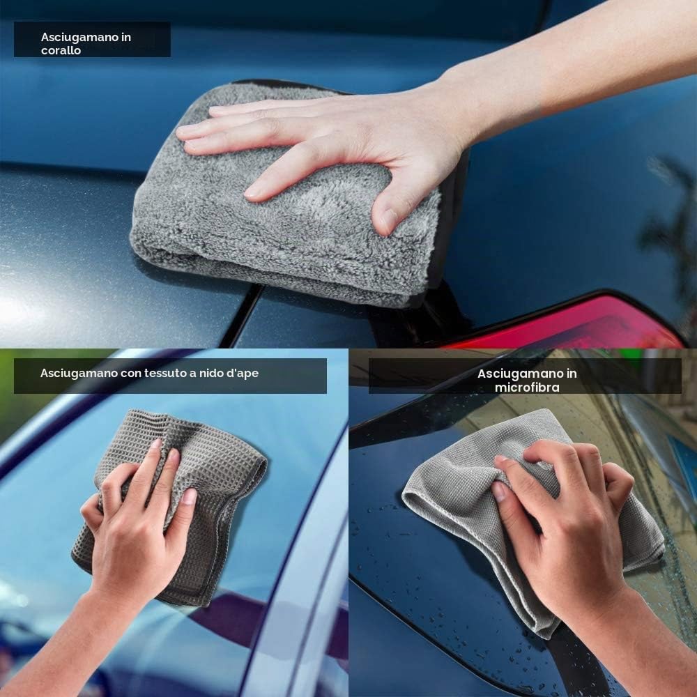 Spugna per Auto, Set di Pulizia, Kit in Microfibra per Lavaggio e Cura dell'Auto,Spazzola di Ruota