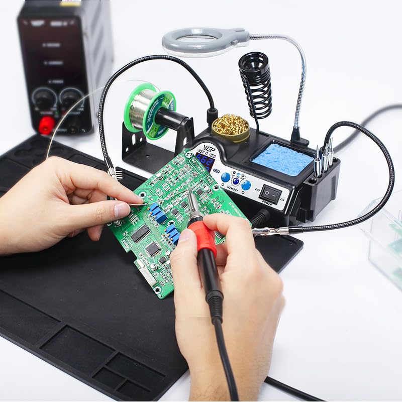 WEP 927-IV Soldering Station Kit High-Power 110W with 3 Preset Channels, Sleep Mode, LED Magnifier, 5 Extra Iron Tips, Tip Cleaner, 2 Helping Hands, Tip Storage Slots, Lead-free Solder Wire, Tweezers - Image 3