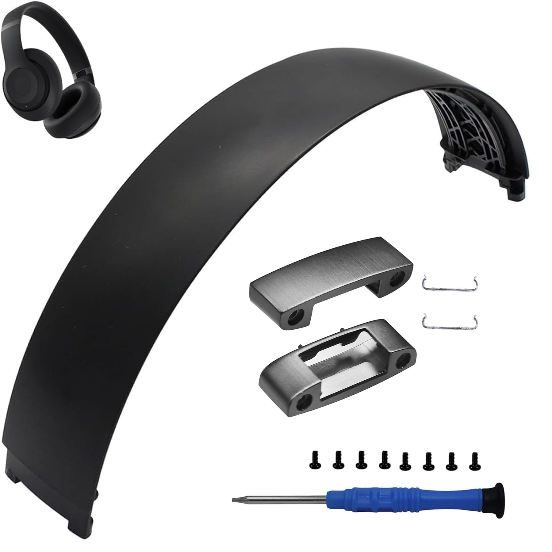 Set di 2 pezzi di ricambio in metallo e fascia per capelli, compatibili con cuffie wireless Beats Studio Pro, kit di riparazione durevole (nero)