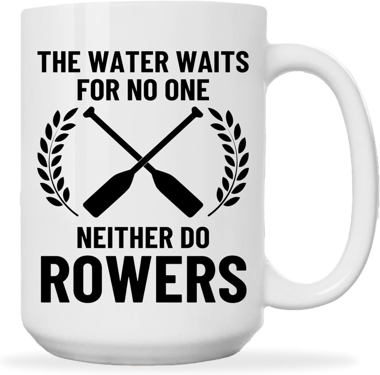Rowing Coffee Mug 15oz White -WATER WAITS – Gift for Rower Row Lover Enthusiast Funny Boating Mug