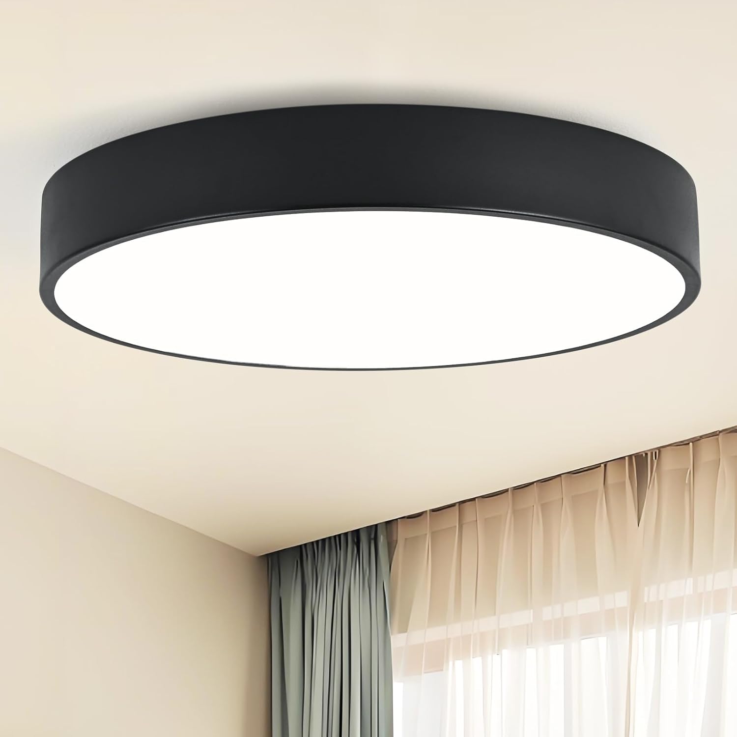 18 Inch Modern Flush Mount Ceiling Light, 4-Lights Black Round Light Fixture, Minimalistic Ceiling Lamp Fixture for Bedroom Laundry Room Bathroom Living Room Black 18"