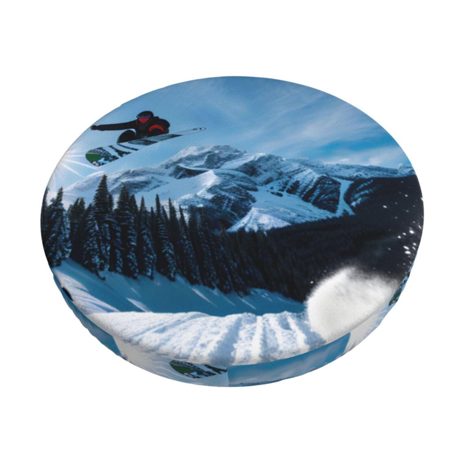ACVnbm Snowboarding Print Round Bar Chair Cushion Cover, Elastic Chair Protector For Kitchen Bar Dining