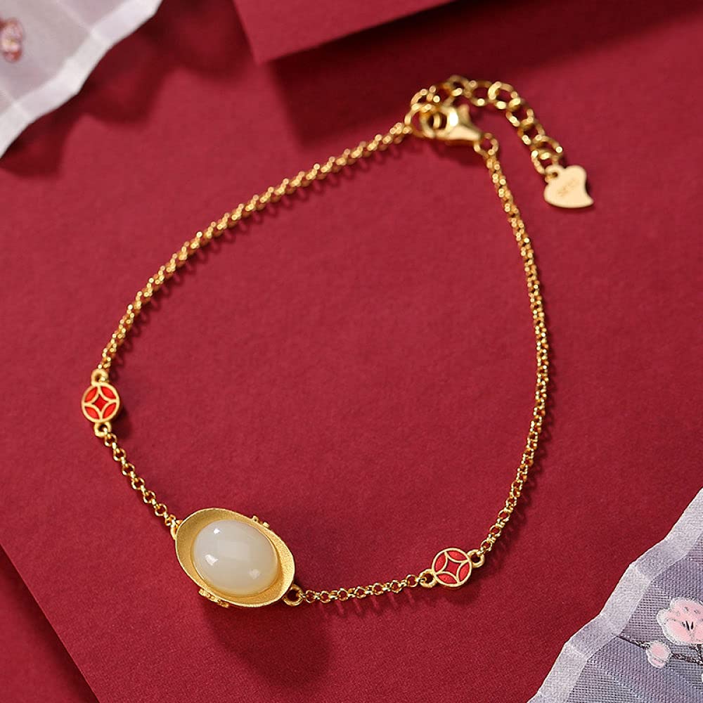 Girls Accessories Bracciale in Argento Sterling 925 Vintage per Donna Semplice Cloisonne Dorato Giada di lingotto Gioielli Classici Fascino Spiaggia Estiva Birthday Gift