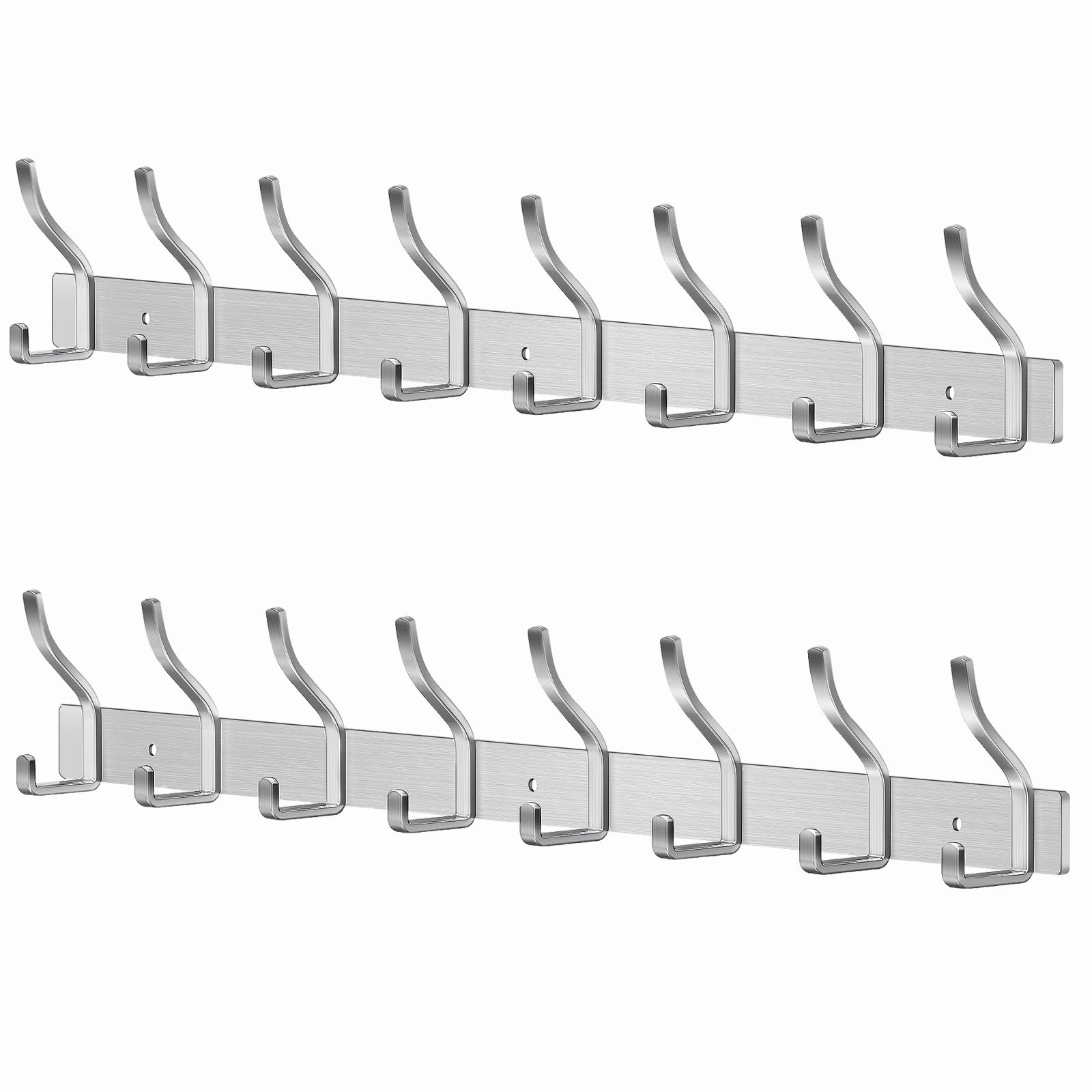 Perchero Pared Ganchos de Perchero Colgador Ropa Pared con 4 Ganchos Perchas de Acero Inoxidable Montaje en Pared para Dormitorio Baño y Cocina (Plata, 8 gancho 2pcs)