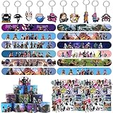 TisTm 90pcs Video Game Party Favors,30pcs Slap Bracelet 10 Pcs Keychains and 50 Pcs Stickers,Birthday Party Supplies Favors