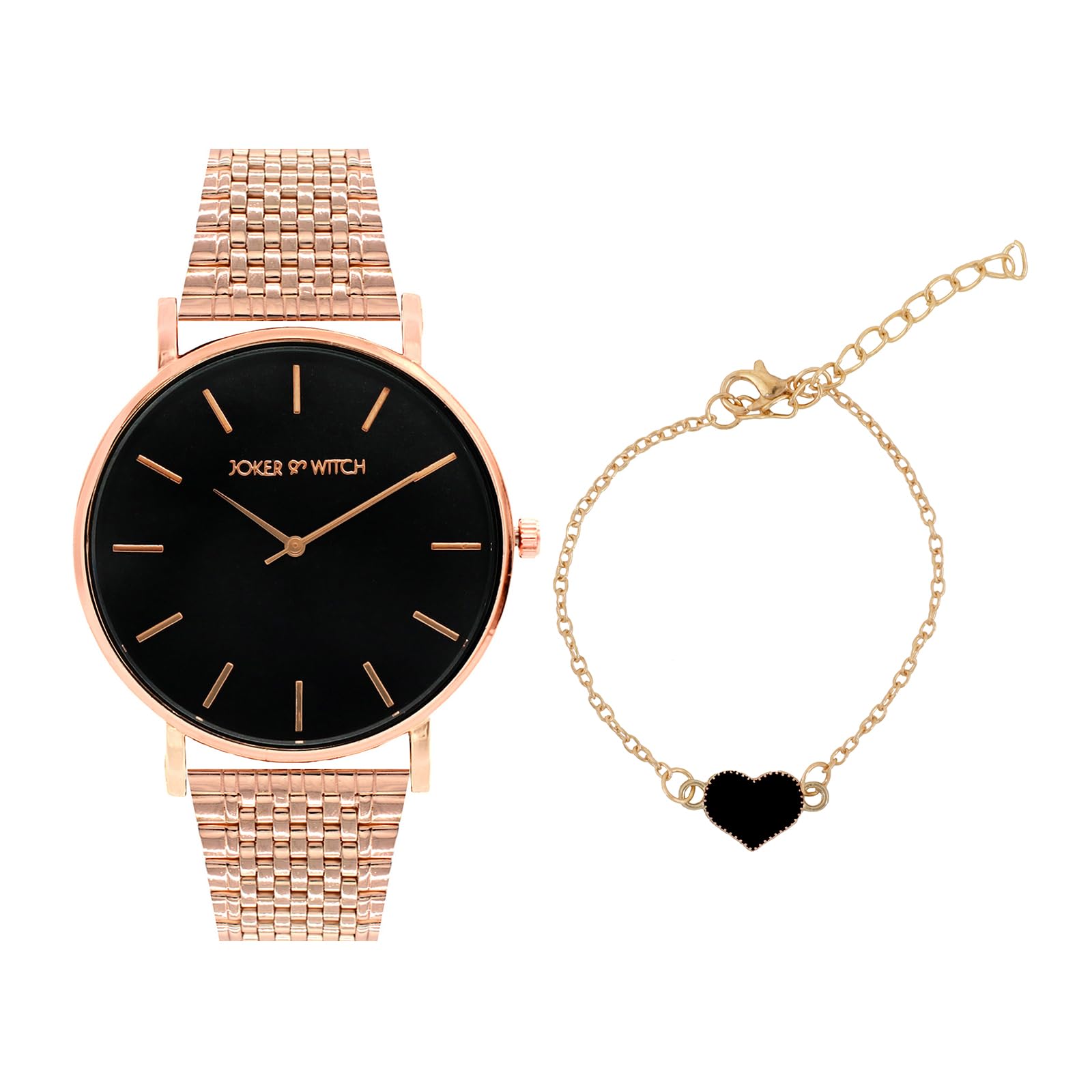 Joker & Witch Stainless Steel Women Tegan Analogue Watch Bracelet Stack, Band Color-Rose Gold, Dial Color-Black (B0C7L98WS3) Amazon Price History, Amazon Price Tracker