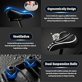 Xmifer Oversized Bike Seat, Comfortable Bike Seat - Universal Replacement Bicycle Saddle - Waterproof Leather Bicycle Seat with Extra Padded Memory Foam - Bicycle Seat for Men/Women (White)