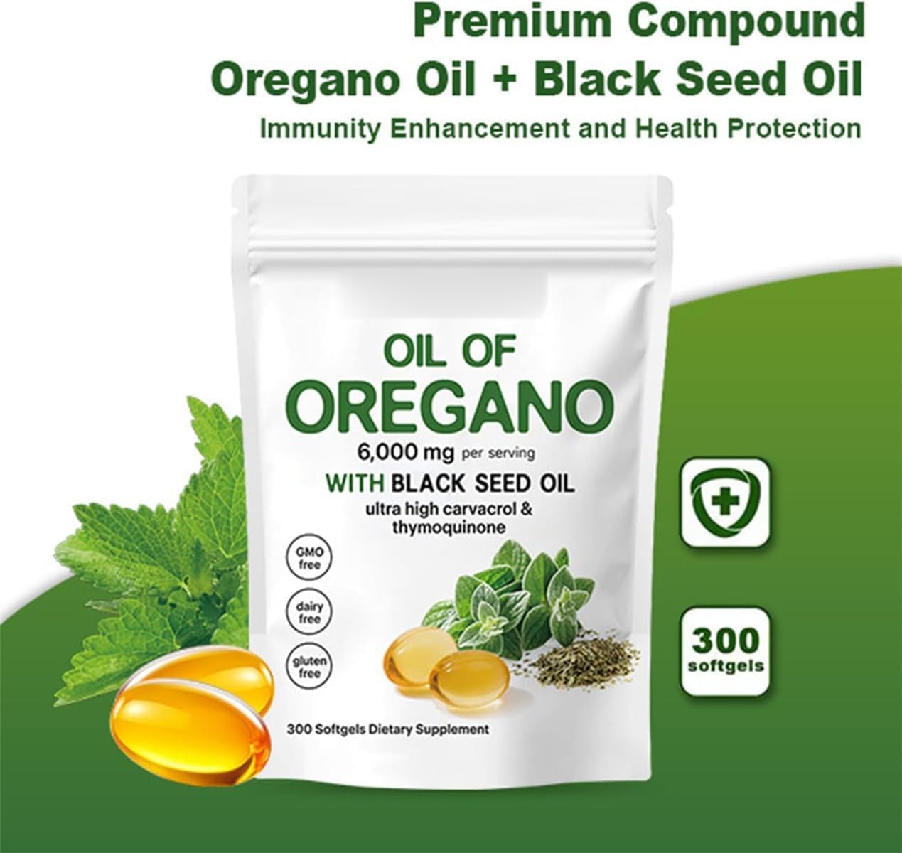 Re-silia Olio di Origano Softgels, Resilia Olio di Origano con 6000mg Olio di Semi Nero, Olio di Semi Nero, Facile da Deglutire, Immunità Naturalmente, Ricco di Nutrienti, Esperienza Migliorato