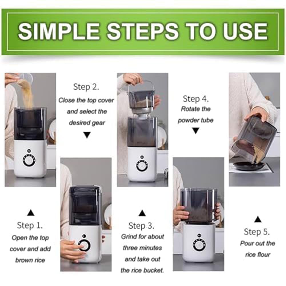 Macchina elettrica per riso, separatore da 300 W con 7 marce per fresatura di precisione, capacità 480 ml, produce riso in 3 minuti, ideale per uso domestico