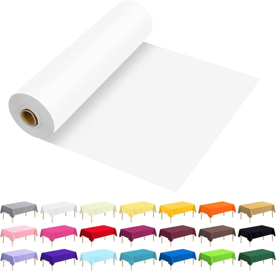 Toalha de mesa de plástico descartável premium de 137 x 30 metros para mesas de todos os tipos e formatos | Piquenique, festa, banquete, aniversários, casamentos (branca, 137 x 30 metros)