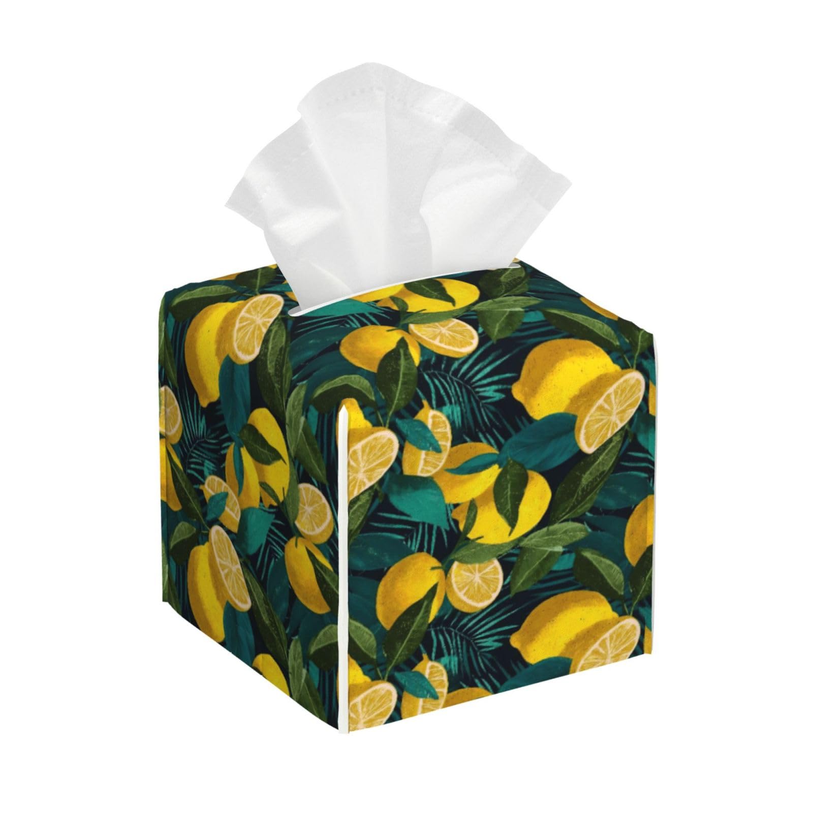 Tropical Oranges Print Tissue Box Cover Holder Square, Foldable Modern Cube Tissue Box Cover, Leather Decorative Organizer for Tabletop Bathroom Car Office Desk Decor