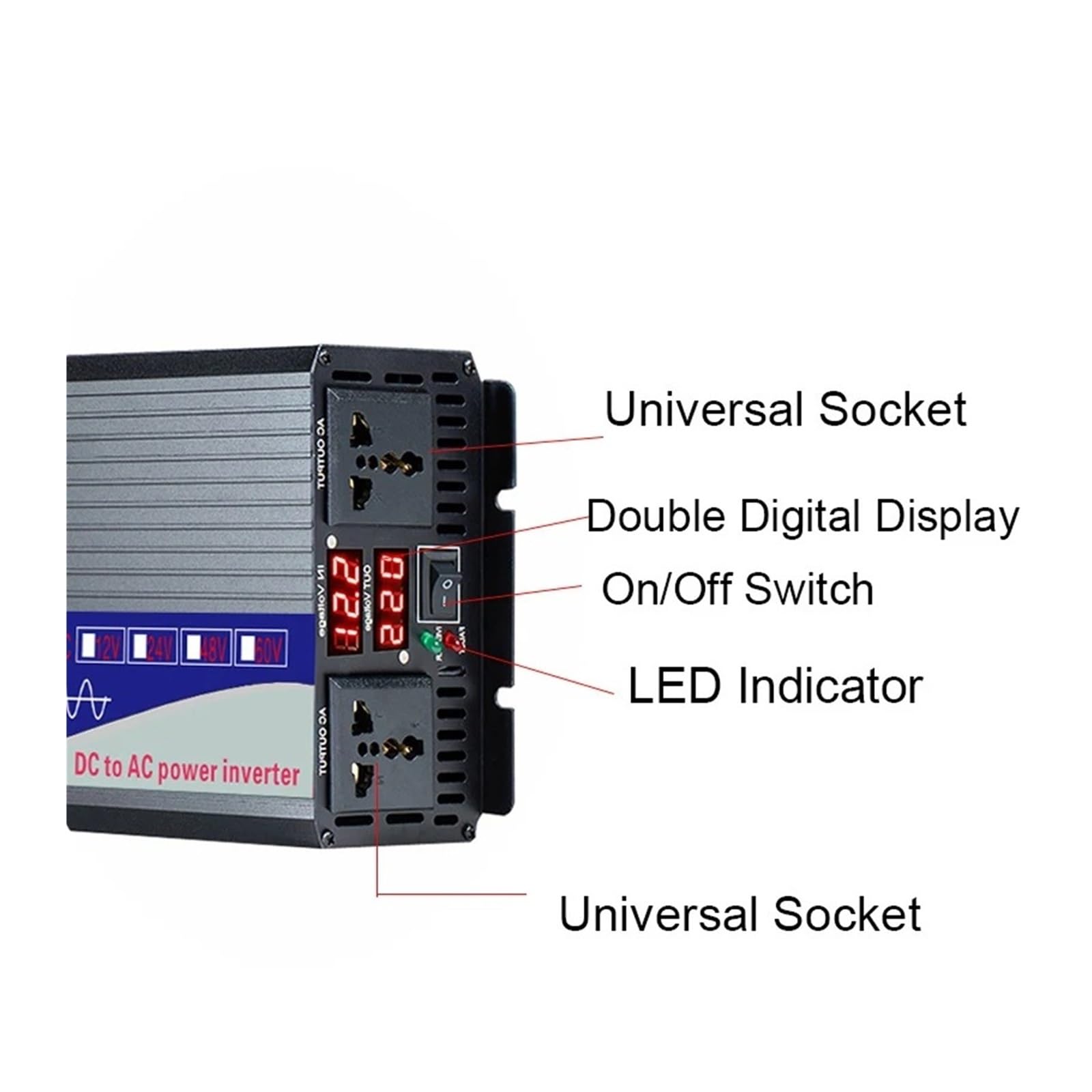 Inversor Onda Sinusoidal Pura 3000W 4000W 5000W CC 12V 24V 48V 60V 72V A CA 110V 220V Inversor Solar para Coche con Doble Pantalla Digital Portátil(48V,110V(60HZ),3000W 1500W)
