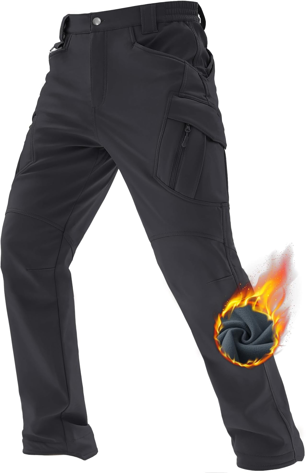 TACVASENMen's Tactical Trousers Fleece Lined Water-Resistant Trousers Ski Pants with Multi Pockets