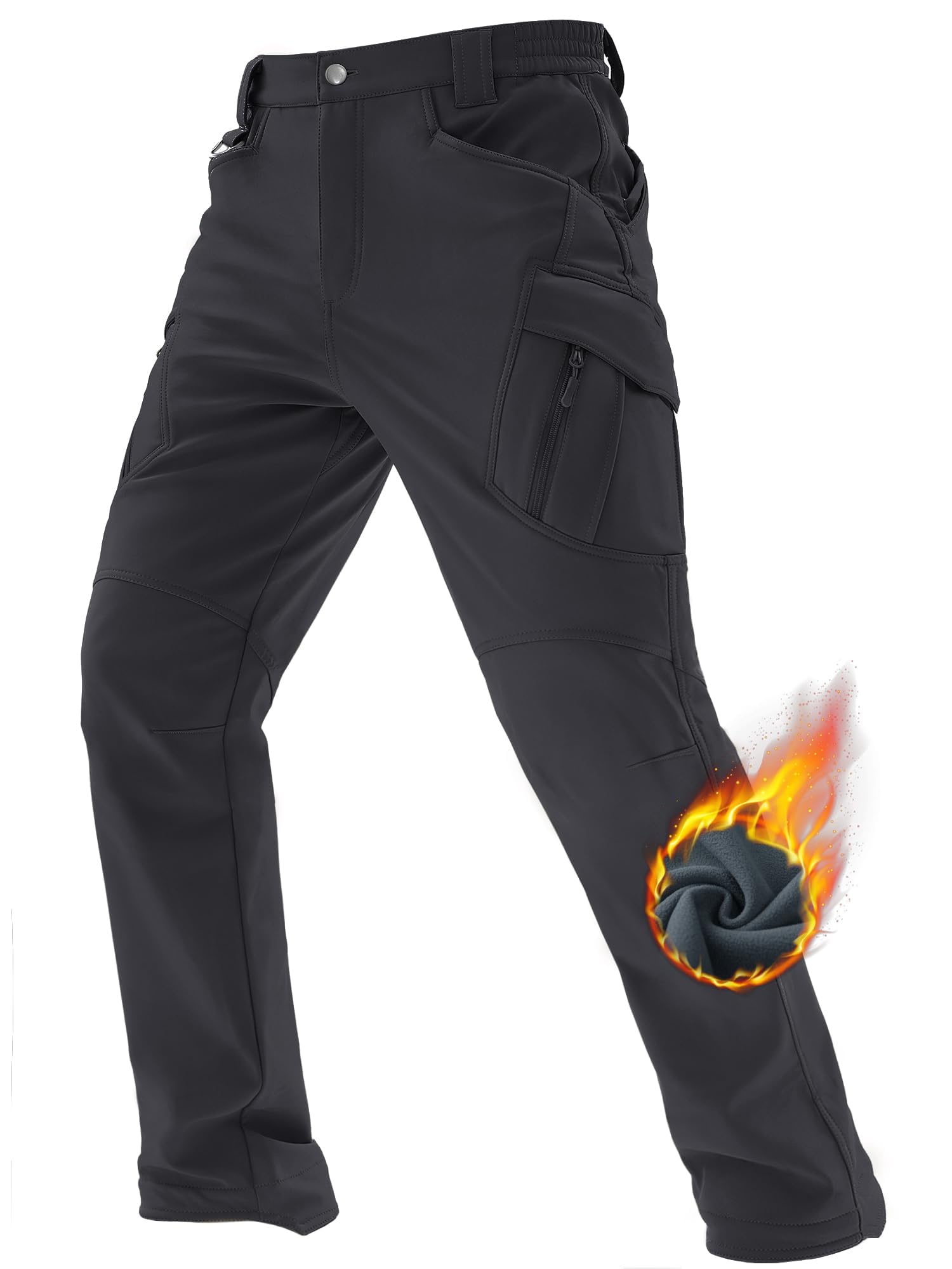 TACVASENMen's Tactical Trousers Fleece Lined Water-Resistant Trousers Ski Pants with Multi Pockets