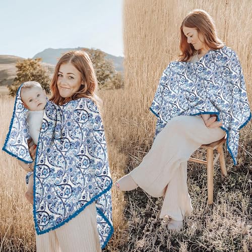 Image of Pepperika Rayon Nursing Cover for Breastfeeding Mother Multiuse Poncho Style Shawl Feeding Cover for Nursing Mom Scarf with Buttons Cotton Feeding Apron (Pack of 1) Multicolour /Turquoise
