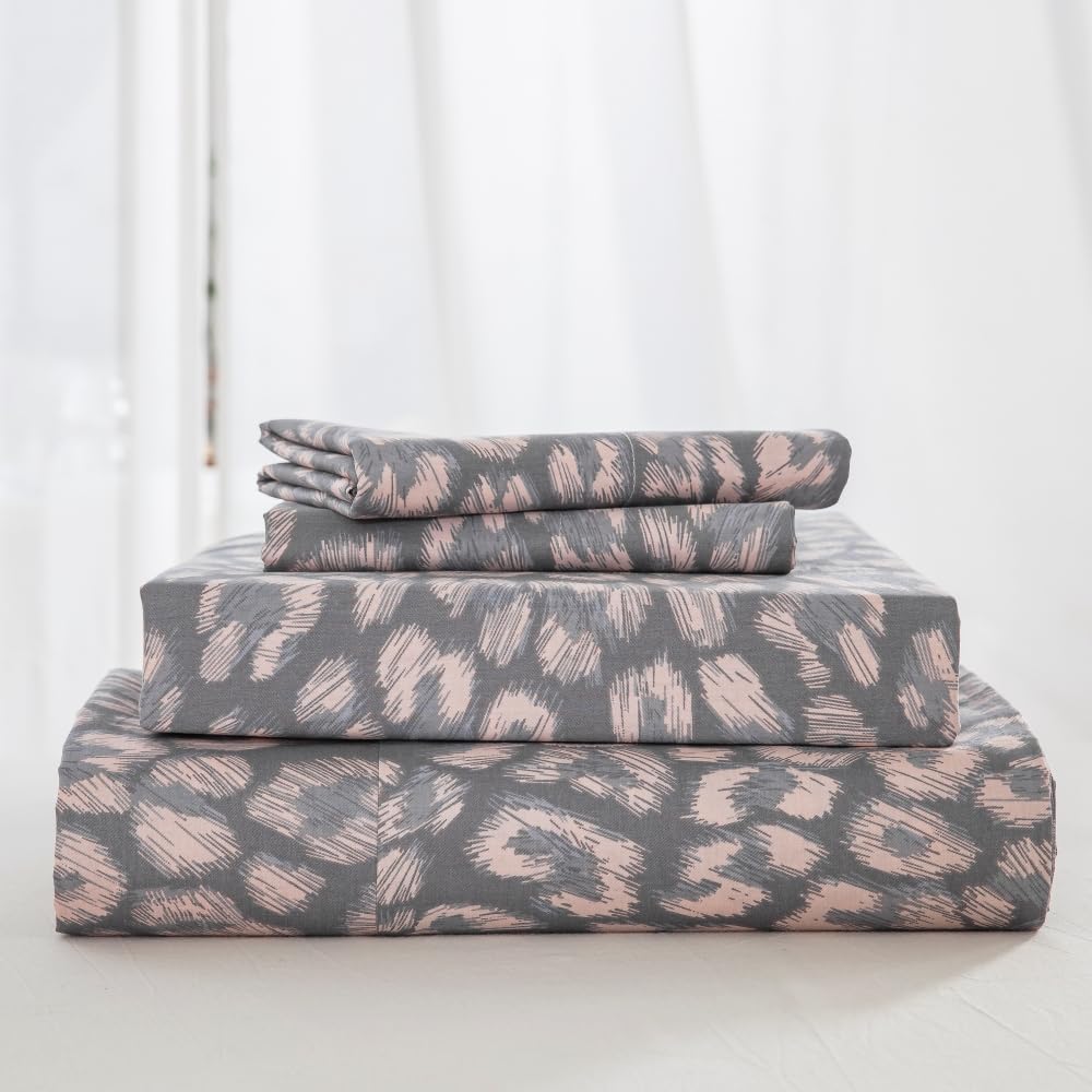 Photo 1 of DAUAOTO California King Cotton Sheet Set - Pink Leopard Print