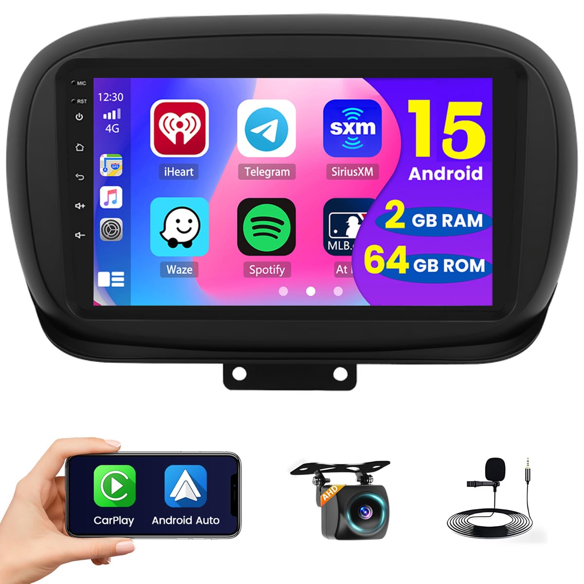 Radio Estéreo Para Coche Android 13 Para Fiat 500 500C 2007-2015, Biorunn 9 Pulgadas GPS Inalámbrico Con Cable Car-Play Android Auto IPS Pantalla Táctil Navegación WiFi FM RDS Unidad Principal 2GB