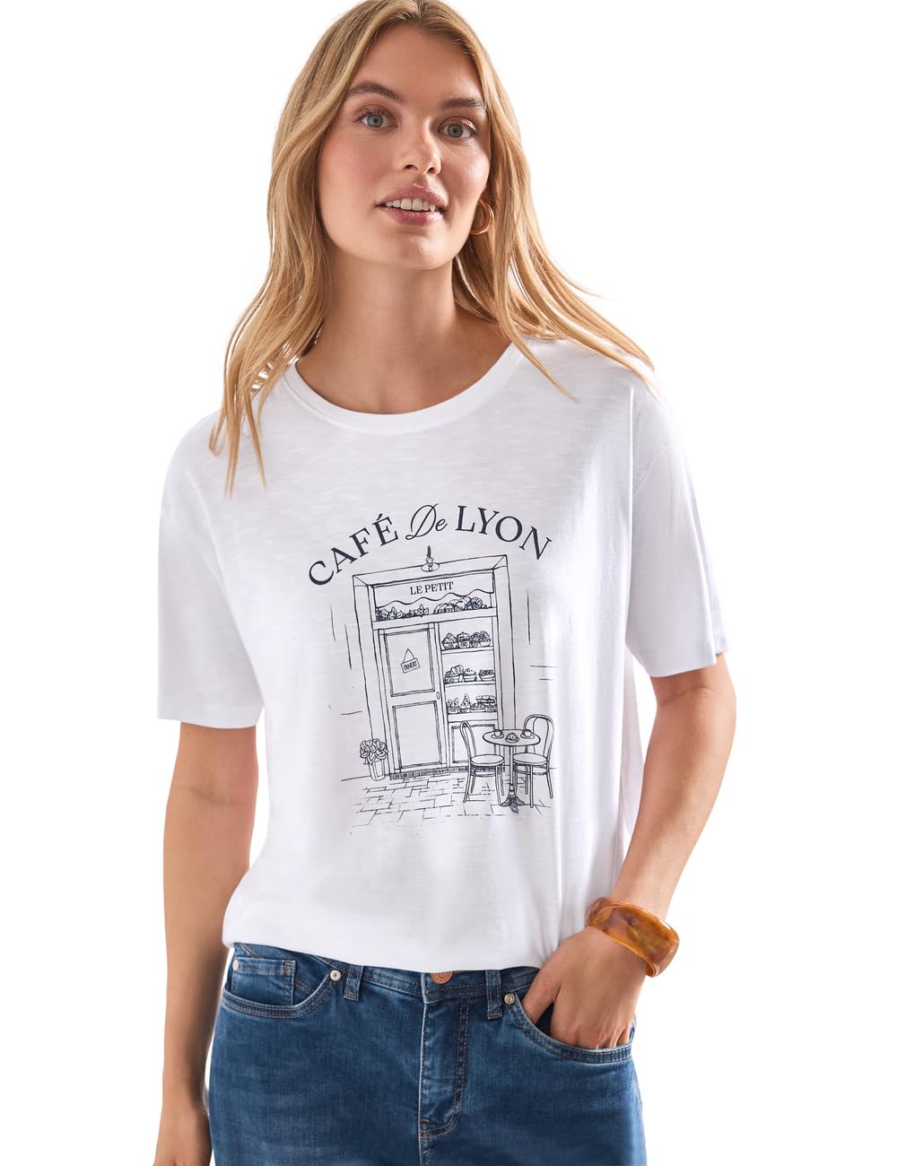 Street One Women's 3231080 T-Shirt with Crew Neck and Front Print (Pack of 1), White, 12