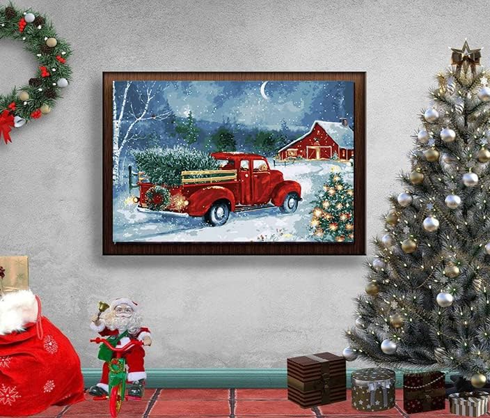 Miniatura 6 de Eiazuiks Pintura por números para adultos. Pintura de Navidad por números para adultos principiantes, pintura de dibujo con 3 pinceles, lienzo de