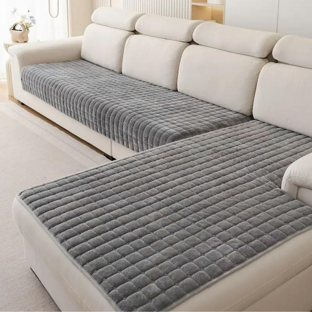 VIXDA Plush plaid sofa cushion non-slip four seasons universal living room sofa cover simple thickened velvet cushion towel