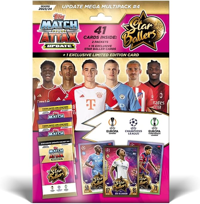 ToppsMatch Attax 23/24 - Update Mega Multipack #4-41 Match Attax cards including 16 New Star Ballers Cards and an exclusive Star Ballers Jude Bellingham Limited Edition card!