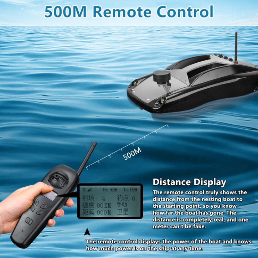 RC Bait Boat, barca da pesca telecomandata con ritorno automatico a una chiave, posizionamento GPS telecomando 500M Bait Boat con luce notturna a LED, nero, GPS 12000 MAH, per piscine e laghi