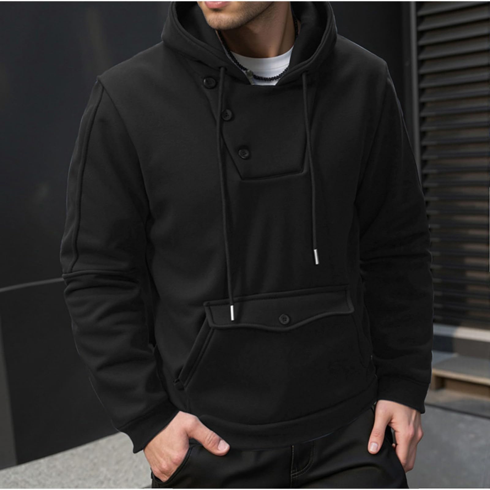 Camiseta Ajedrez Sudadera con Capucha Abotonada para Hombre Múltiples Bolsillos Ajustables Y Corte Regular Ligero. Ropa De Verano (Black, S) Caza Trabajo Playa Oversized Gym Kit Pesca