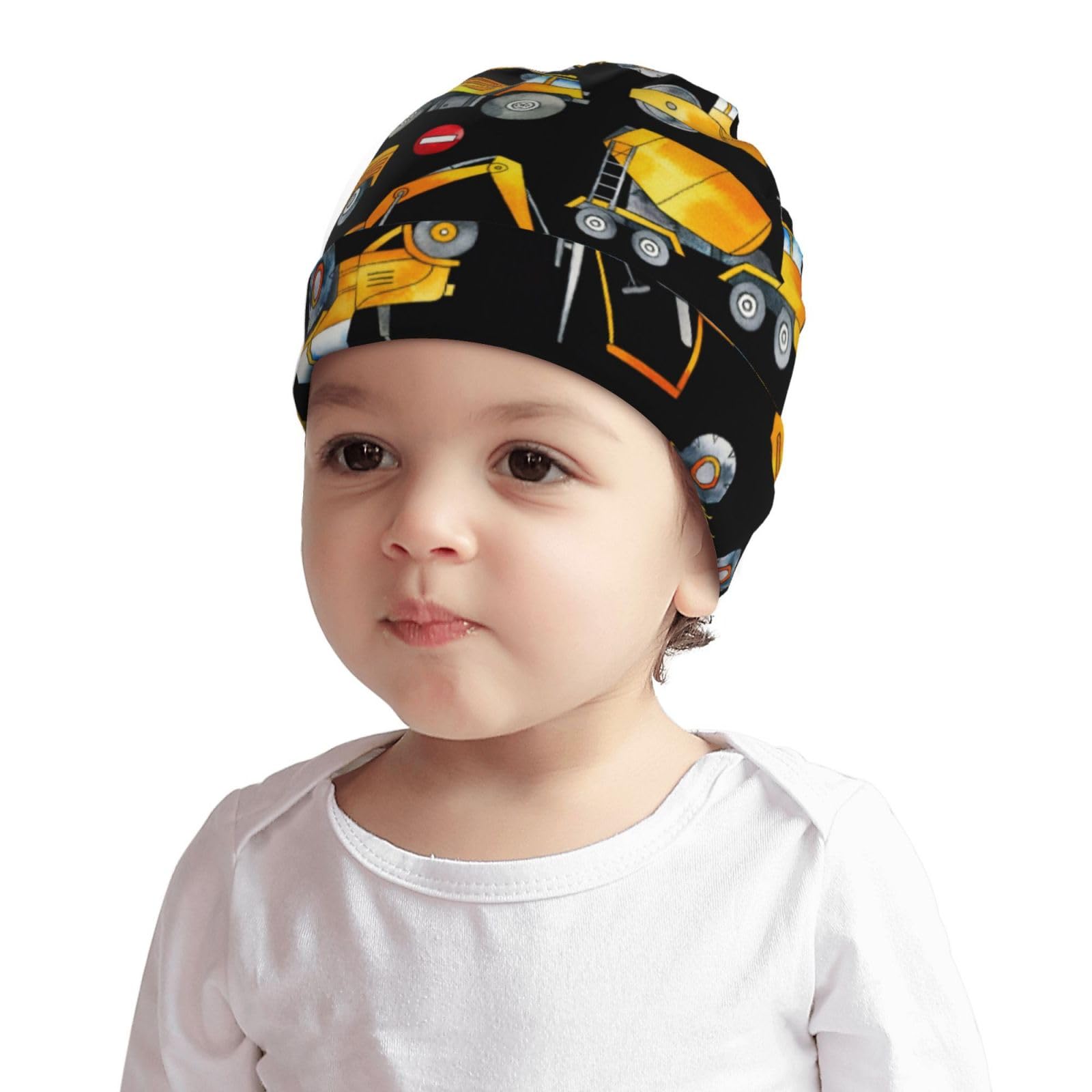 Rqzwdq Construction Trucks Pattern Kids Beanie Hats Warm Knit Beanie Cap Skull Caps Gifts Decor for Boys Girls White