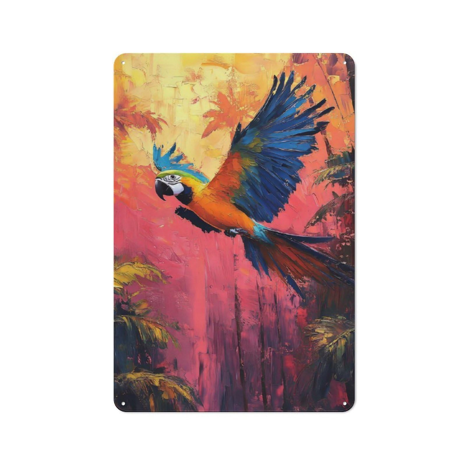 Junmoney Macaw In Flight Metal Wall Plaque 30X20cm, Simple Retro Office Wall Decor For Office, Study, Studio Or Hallway