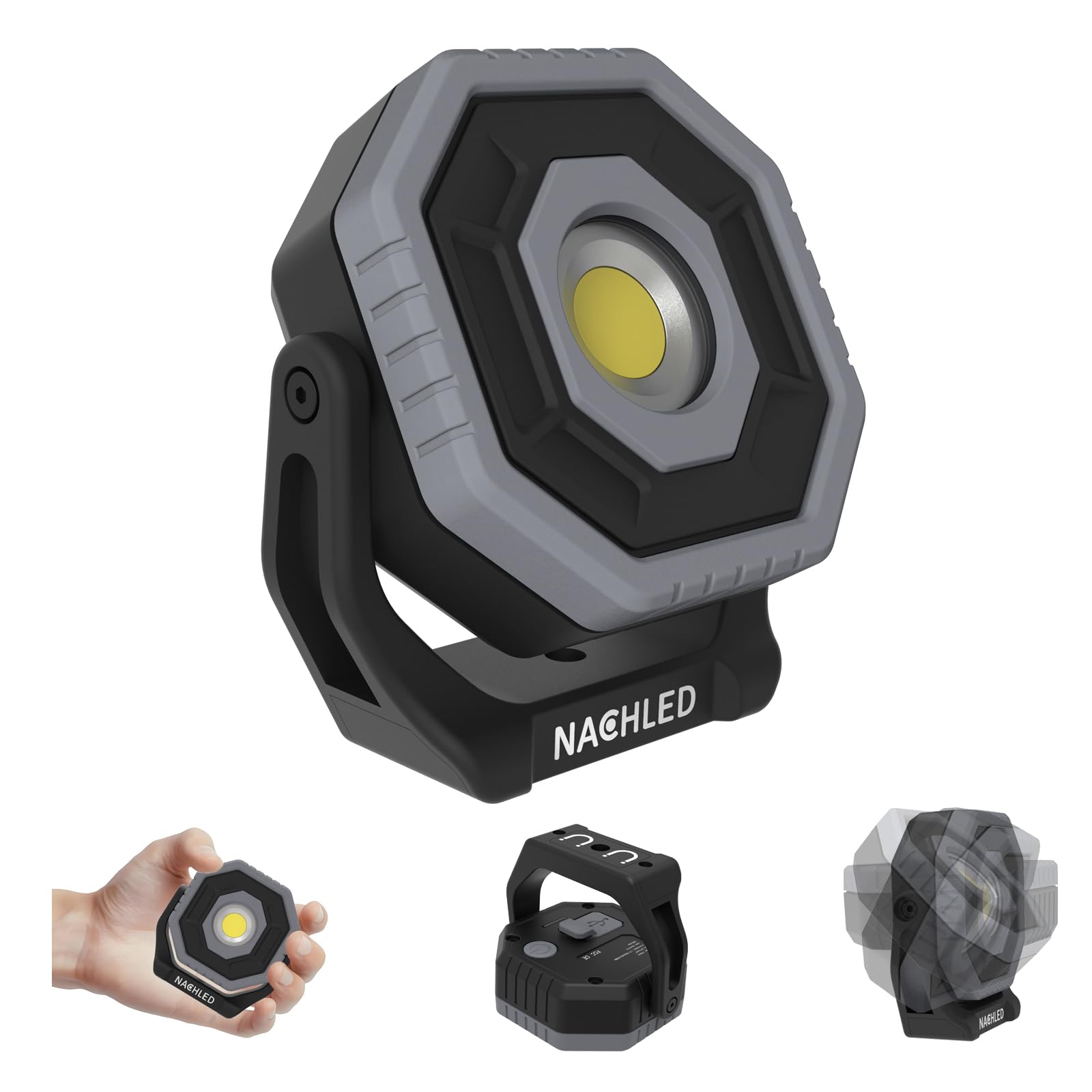 LED Arbeitsstrahler 800 lm Akku strahler Arbeitsleuchte Typ-C wiederaufladbar 2600 mAh mit 360° drehbarem Magnetständer IP65 für Autoreparatur DIY und Wartung