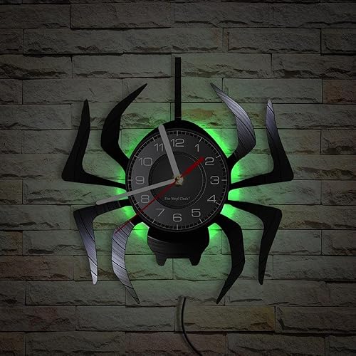Miniatura 7 de Reloj de pared LED de araña negra de 12 pulgadas con 7 colores cambiantes, tarántula silenciosa, cuarzo, sin tictac, reloj de pared, moderno,