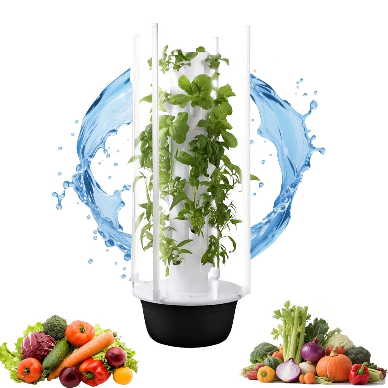 Kit de cultivo interior hidropónico 9 niveles con luces LED y temporizador, torre autoriego eficiente que ahorra 90% de agua, ideal para hierbas frescas todo el año en casa(20Holes+LED)