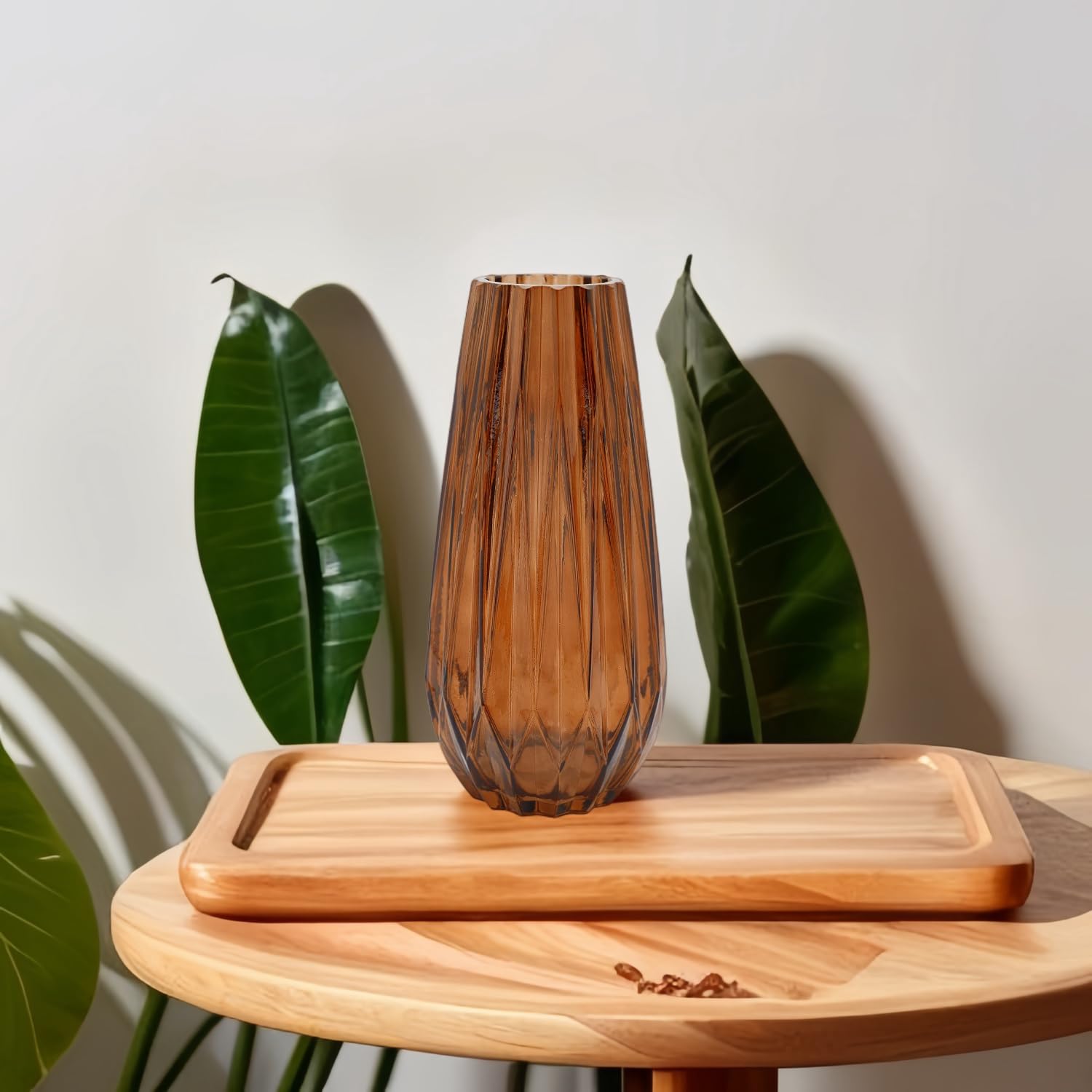 SPHINX Diamond Cut Glass Vase for Flowers Plants Home Decor Office Living Table Decorations, Vases for home decor, Luster Glass Vase, Heavy Weight, Sturdy, Height 25 cms/10 Inches- (Dark Amber)