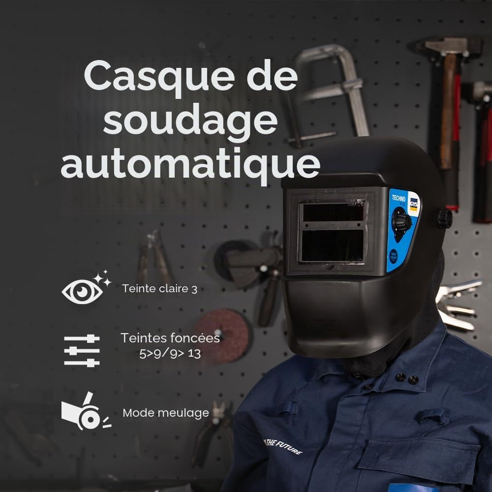 GYS, Masque de Soudage LCD TECHNO 9/13 True Color, Teinte 3/9>13, Champ de Vision 92x42mm, Assombrissement Auto 0,60ms, Classe Optique 1/1/1/2, pour MMA, TIG, MIG/MAG
