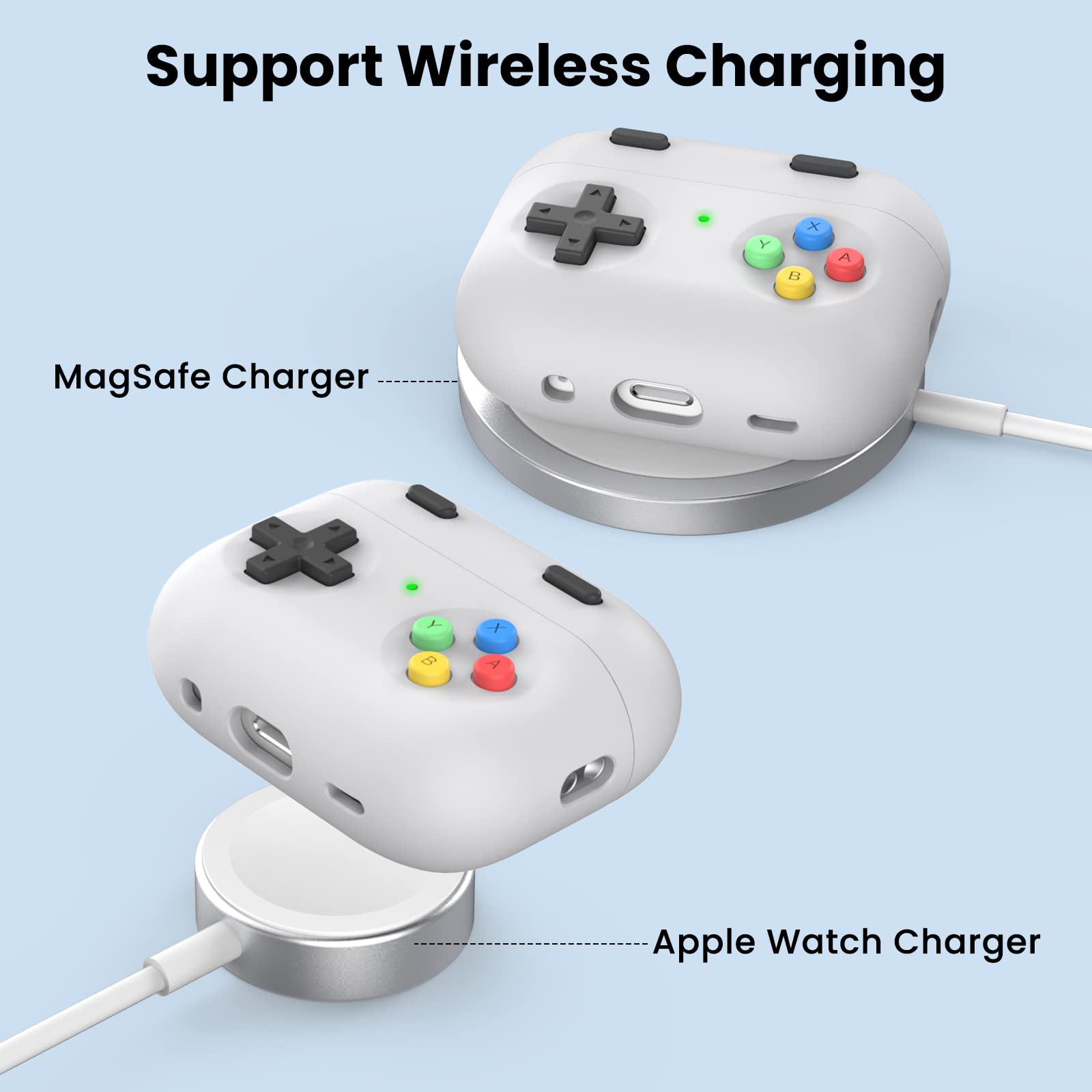 Delidigi Cover AirPods Pro 2 Retro Handheld Game Console Design Custodia protettiva in silicone con portachiavi con cordino Compatibile con AirPods Pro 2 Generazione 2022/2023 (USB-C) (Grigio Chiaro)