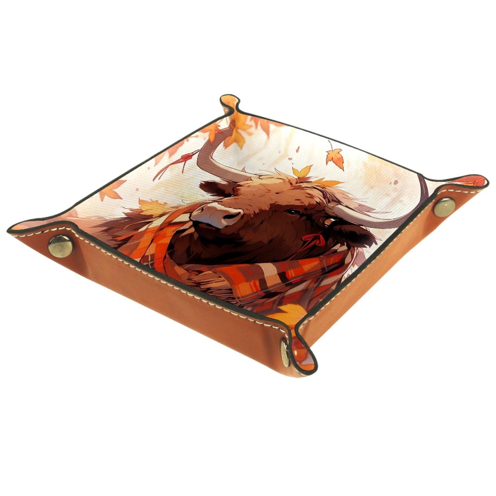 Autumn Highland Cattle Portable Folding Dice Rolling Tray, Microfiber Leather Dice Holder for Dice Games Like RPG, DND and Other Table Games, 20.5 ร 20.5 cm โ image 1